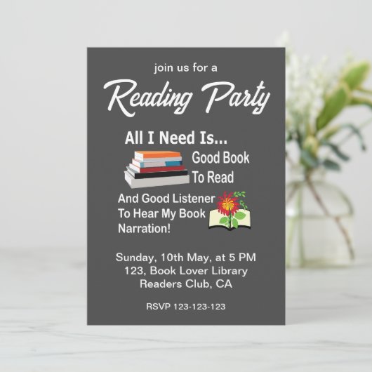 Alles, was ich brauche, ist ein gutes Buch- und Li Einladung (Stehend Vorderseite)