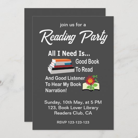 Alles, was ich brauche, ist ein gutes Buch- und Li Einladung (Vorne/Hinten)