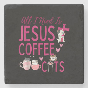 Alles was ich brauche ist Jesus, Kaffee und Katzen Steinuntersetzer