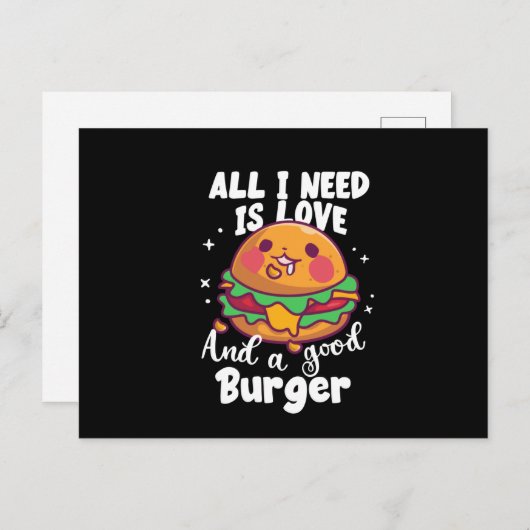 Alles was ich brauche ist Liebe und Burger | Burge Postkarte (Vorne/Hinten)