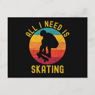 Alles was ich brauche ist Skaten Skater Life Retro Postkarte