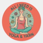 Alles, was ich brauche, ist Yoga & Yarn Runder Aufkleber (Vorderseite)