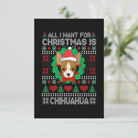 Alles, was ich für Weihnachten Chihuahua Hund Love RSVP Karte (Stehend Vorderseite)