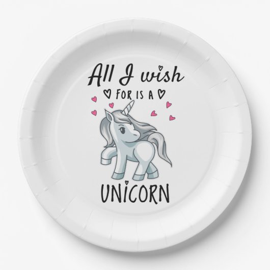 Alles, was ich mir wünsche, ist ein Einhorn Pappteller (Vorderseite)