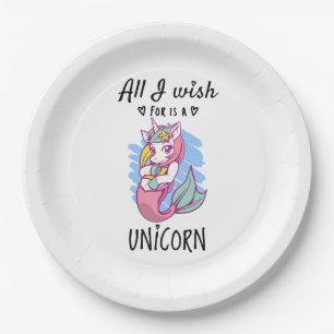 Alles, was ich mir wünsche, ist ein Einhorn Pappteller