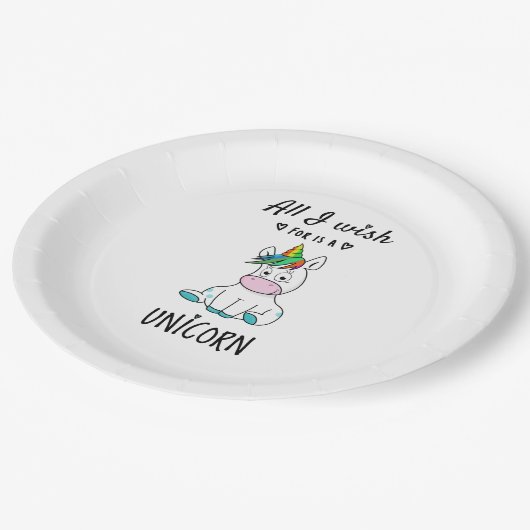 Alles, was ich mir wünsche, ist ein Einhorn Pappteller (Schrägansicht)