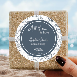 Alles was ich sehe ist Liebe Navyblaue Muscheln Kr Runder Aufkleber