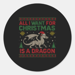 Alles, was ich zu Weihnachten will, ist ein Drache Runder Aufkleber