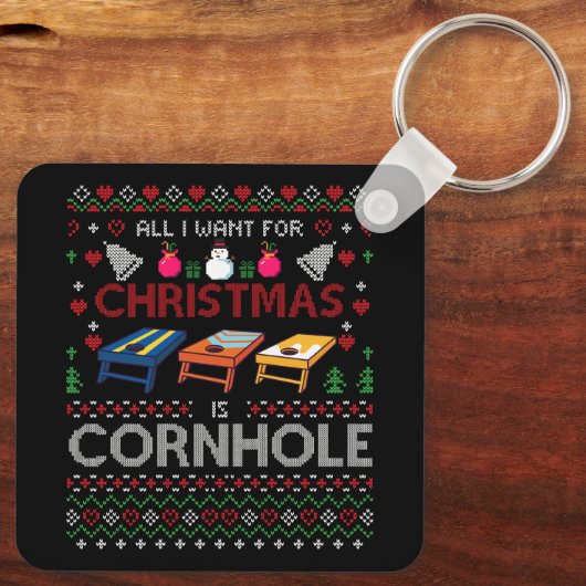 Alles, was ich zu Weihnachten Wollte, ist Cornhole Schlüsselanhänger (Rückseite)