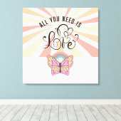 Alles was Sie brauchen ist Liebe Groovy Butterfly Leinwanddruck (Insitu (Holzboden))