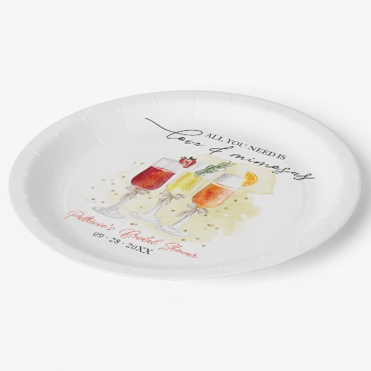 Alles was Sie brauchen ist Liebe & Mimosas Brautpa Pappteller (Schrägansicht)