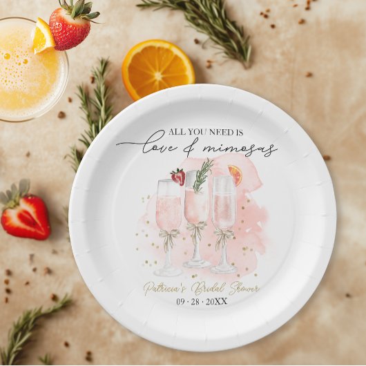 Alles was Sie brauchen ist Liebe & Mimosas Brautpa Pappteller