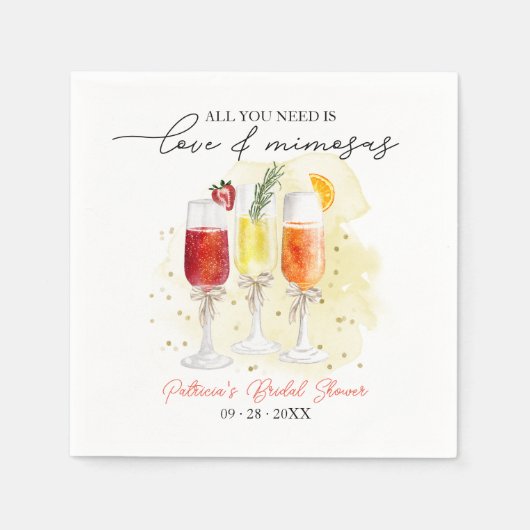 Alles was Sie brauchen ist Liebe & Mimosas Brautpa Serviette (Vorderseite)