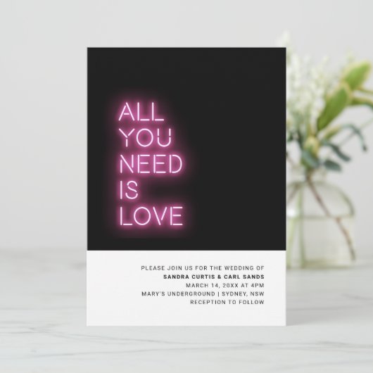 Alles was Sie brauchen ist Liebe Neon Glow Light W Einladung (Stehend Vorderseite)