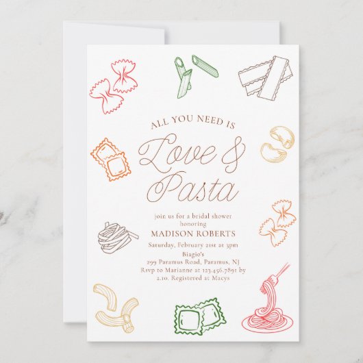 Alles was Sie brauchen ist Liebe & Pasta Brautpart Einladung (Vorderseite)