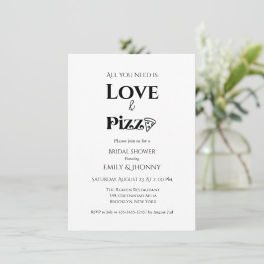 Alles was Sie brauchen ist Liebe & Pizza Brautpart Ankündigung (Stehend Vorderseite)