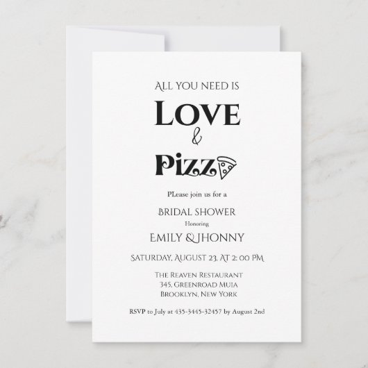 Alles was Sie brauchen ist Liebe & Pizza Brautpart Ankündigung (Vorderseite)