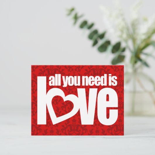 "Alles, was Sie brauchen, ist Liebe", roter weißer Postkarte (Stehend Vorderseite)