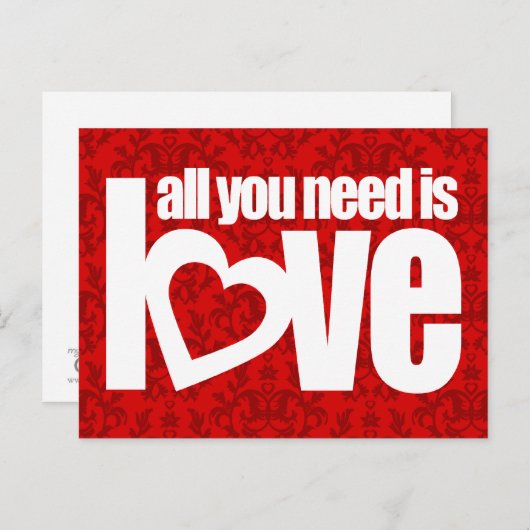 "Alles, was Sie brauchen, ist Liebe", roter weißer Postkarte (Vorne/Hinten)