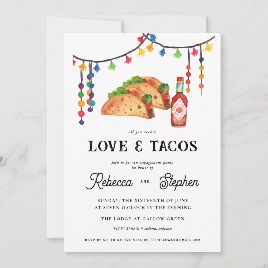 Alles was Sie brauchen ist Liebe & Tacos | Engagem Einladung (Vorderseite)