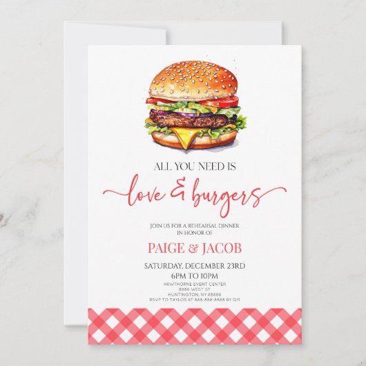 Alles was Sie brauchen ist Liebe und Burgers Probe Einladung (Vorderseite)