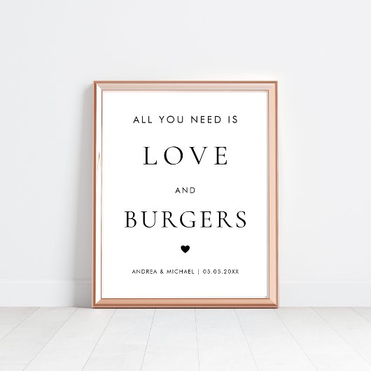 Alles was Sie brauchen ist Liebe und Burgers Weddi Poster
