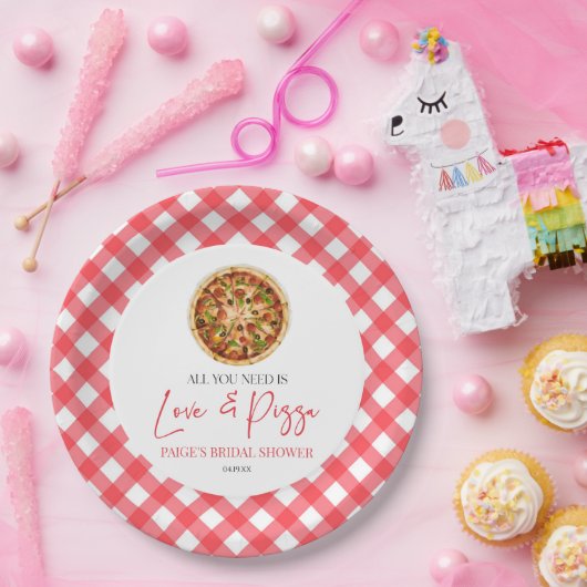 Alles was Sie brauchen ist Liebe und Pizza Brautpa Pappteller (Party)
