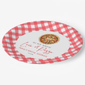 Alles was Sie brauchen ist Liebe und Pizza Brautpa Pappteller (Schrägansicht)