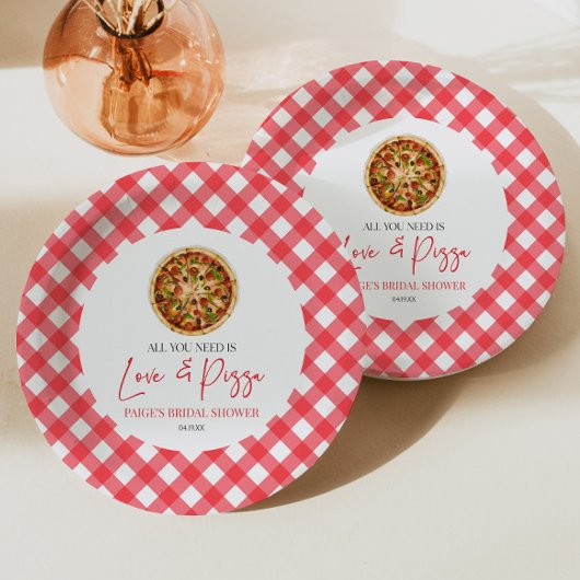 Alles was Sie brauchen ist Liebe und Pizza Brautpa Pappteller