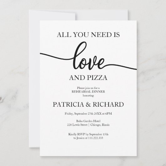 Alles was Sie brauchen ist Liebe und Pizza Probe D Einladung (Vorderseite)