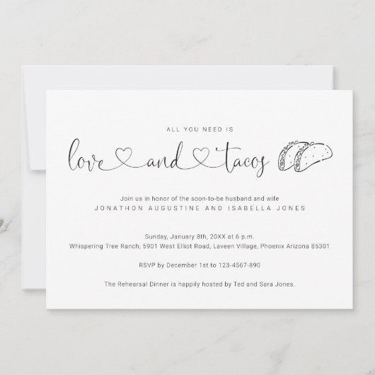 Alles was Sie brauchen ist Liebe und Tacos Probe D Einladung (Vorderseite)