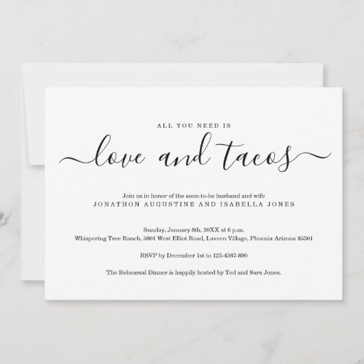Alles was Sie brauchen ist Liebe und Tacos Probe D Einladung (Vorderseite)