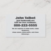 ALLES, WAS STONE BUSINESS CARD VISITENKARTE (Rückseite)