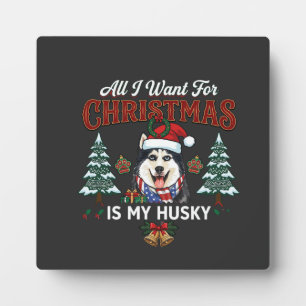 Alles was Weihnachten will ist Husky-Hund-Santa-Hu Fotoplatte