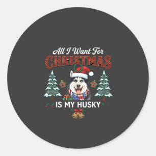 Alles was Weihnachten will ist Husky-Hund-Santa-Hu Runder Aufkleber