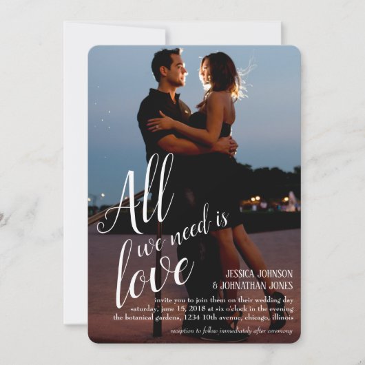 Alles was wir brauchen ist Liebe Foto Hochzeit Ein Einladung (Vorderseite)