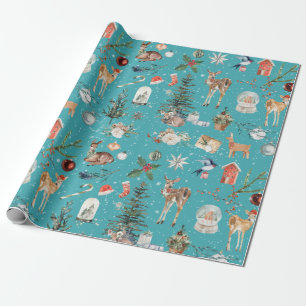 Alles Weihnachts Reindeer Aquamarin Blue Geschenkpapier