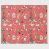 Alles Weihnachts Rentier Coral Red Geschenkpapier (Flach)