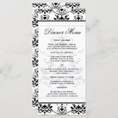 Alles Weiß mit schwarzem Damaskom Slim Dinner Menü Menükarte (Vorne/Hinten)
