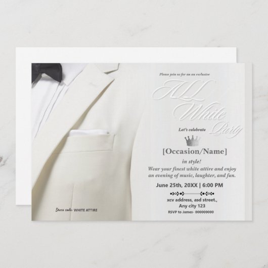 Alles Weißes Party Luxus Einladung (Vorne/Hinten)