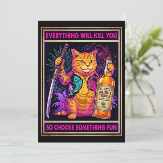 Alles-wird-dich-töten-Katze-Postkarte Einladung (Stehend Vorderseite)
