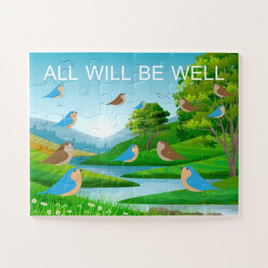 Alles wird gut Fluss Bäume Vögel Natur, Alter 4 Puzzle (Horizontal)