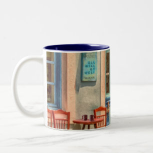 "Alles wird gut" vor dem Griechischen Café Zweifarbige Tasse