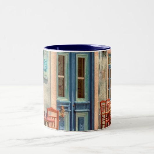 "Alles wird gut" vor dem Griechischen Café Zweifarbige Tasse (Mittel)