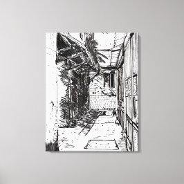 Alleyway Saigon Vietnam City Pen und Ink Art Leinwanddruck