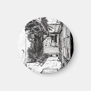 Alleyway Saigon Vietnam City Pen und Ink Art Magnet