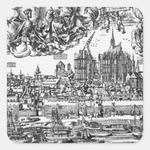 Allgemeine Ansicht von Köln, 1531 (Stich) (b/w ph Quadratischer Aufkleber