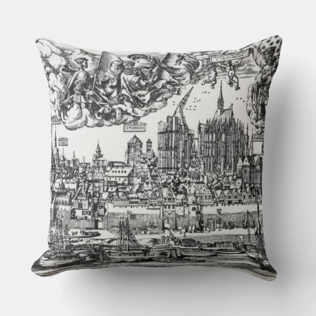 Allgemeine Ansicht von Köln, 1531 (Stich) (b/w pho Kissen (Vorderseite)