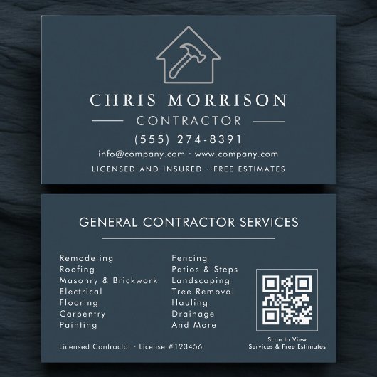 Allgemeine Bau Blau Silber QR Code Visitenkarte