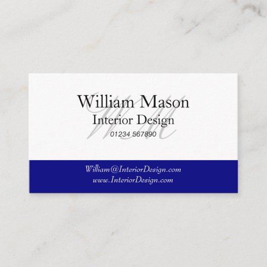 Allgemeine Blue & White Monogram Business Card Visitenkarte (Vorderseite)